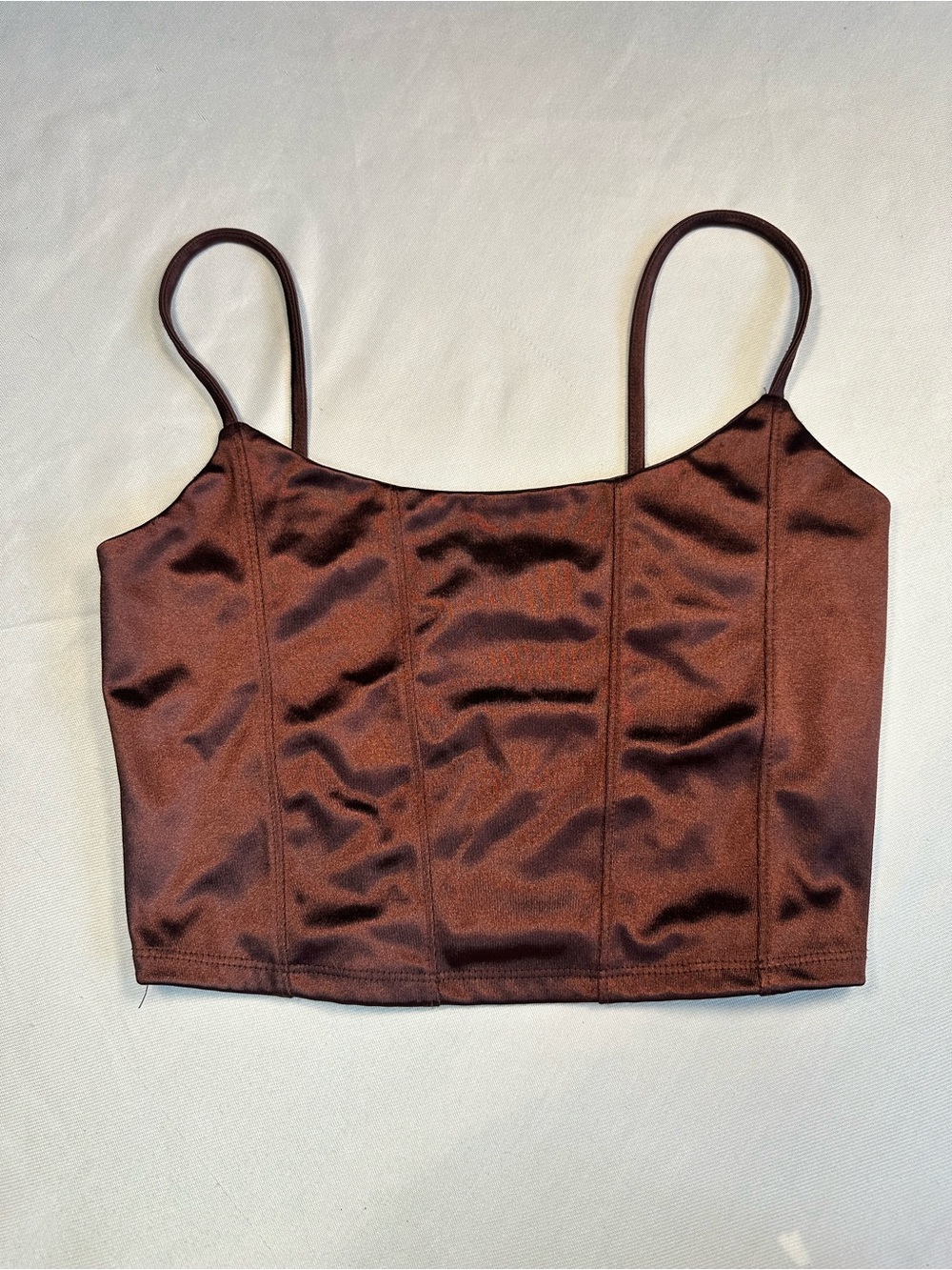 Aéropostale Brown Satin Spaghetti Strap Cropped Cami‎ Top Square Neck S
